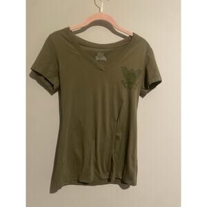 Full Throttle Energy Drink V-Neck T-Shirt Army‎ Green Logo Ladies Medium